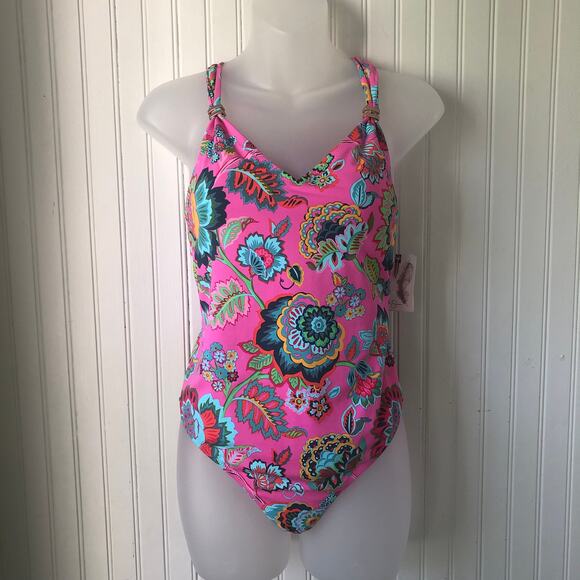 JESSICA SIMPSON Retail $108 Rosies Bushes Criss Cross Back One Piece Size Small - Picture 1 of 7